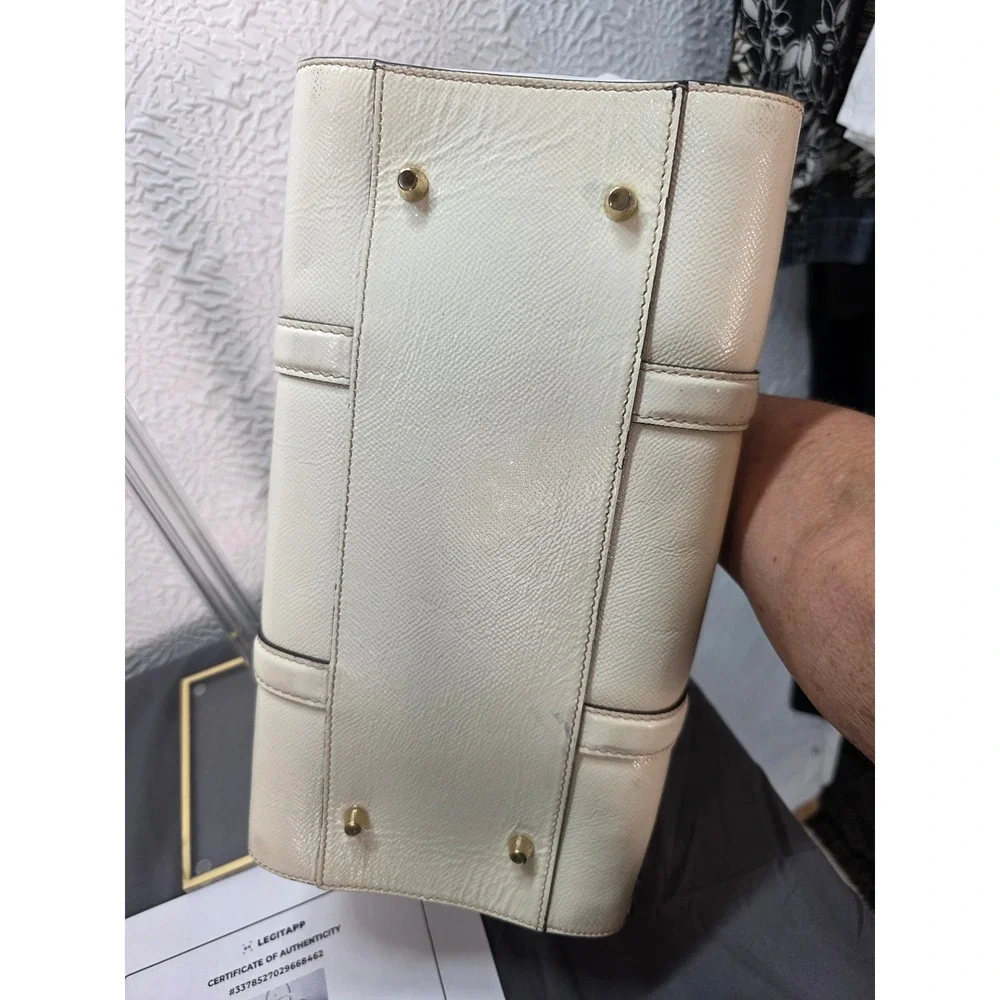 Burberry Chatton Ivory Leather Drawstring Tote Satchel Bag Wt‎ Gold Hardware COA